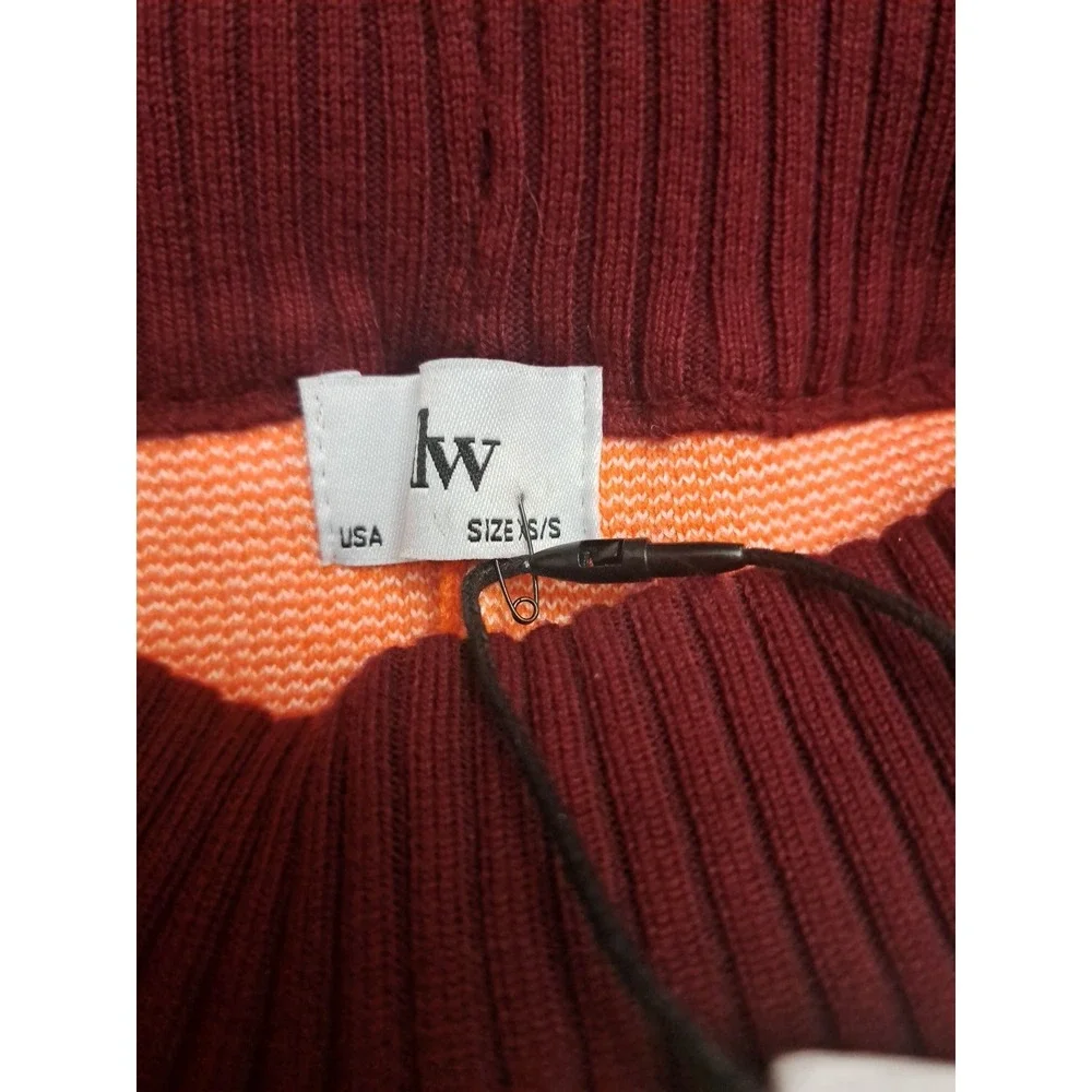 YLLW  Set Colorblock Size XS/S Burgundy Orange Knit‎ Cropped Top Flare Pants - Picture 11 of 12